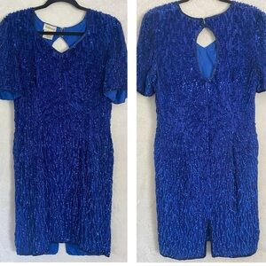 Stenay Vintage 100% Silk Beaded Cocktail Dress in Colbalt Blue Women’s Small EUC